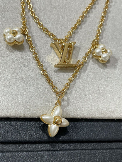 [AM]FLOWERGRAM GOLD MOP DOUBLE ROW NECKLACE