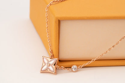 [AM]STAR PINK MOP 1 DIAMOND ROSE GOLD NECKLACE