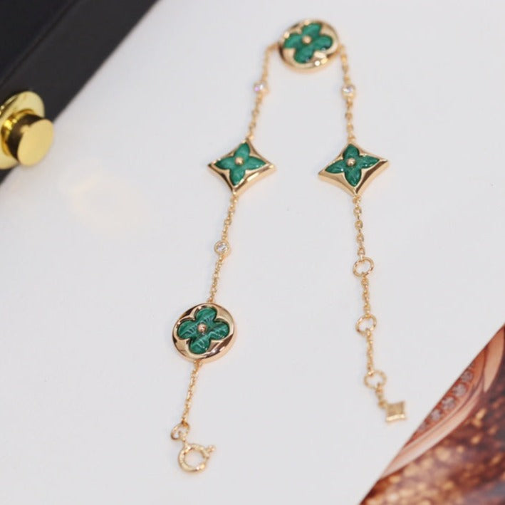 [AM]STAR AND SUN 4 MOTIF ROSE GOLD MALACHITE BRACELET
