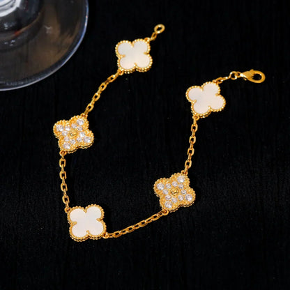 [AM]LUCKY CLOVER 5-MOTIF BRACELET - WHITE MOTHER-OF-PEARL COLLECTION