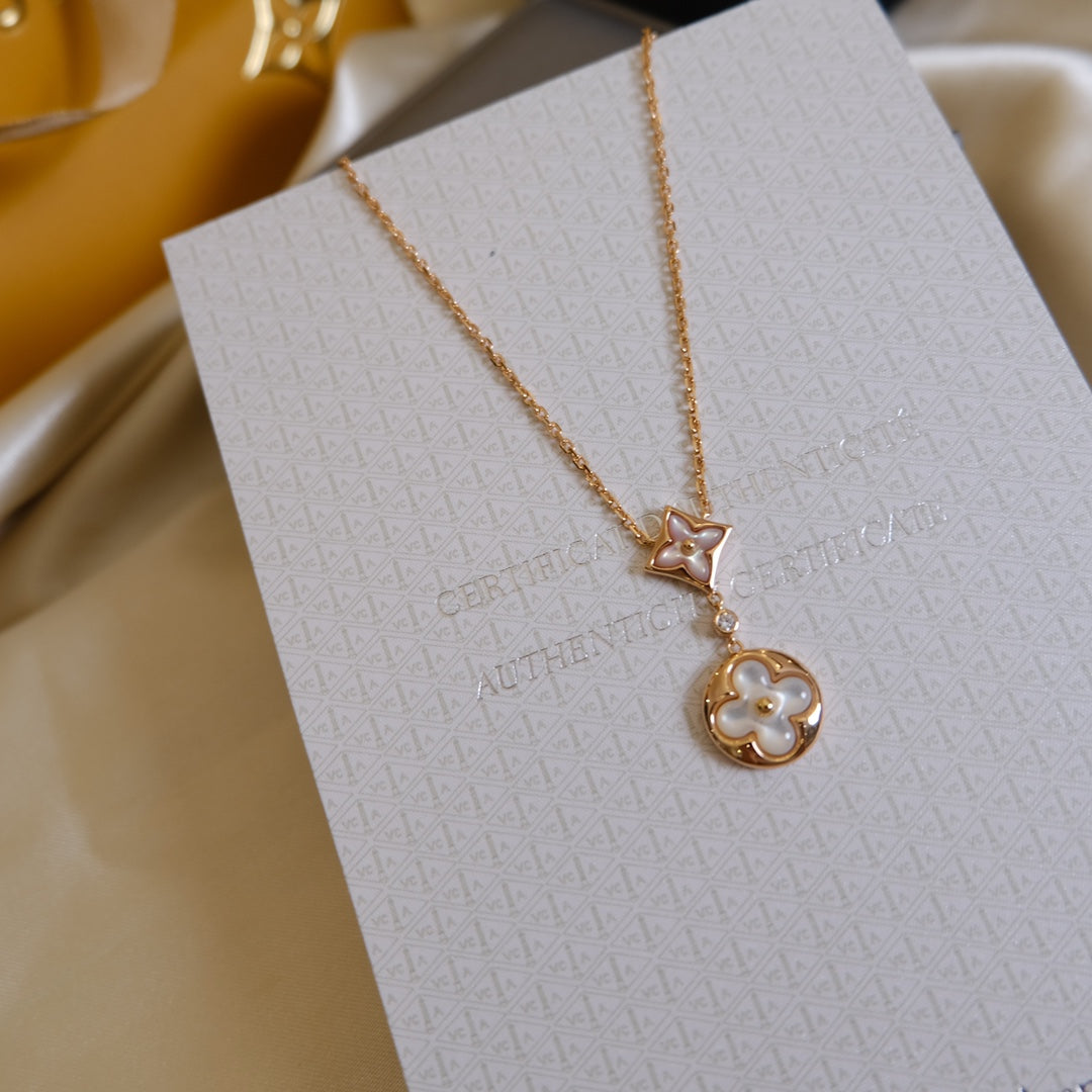 [AM]STAR AND SUN WHITE MOP 2 MOTIF ROSE GOLD NECKLACE