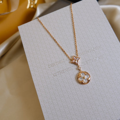 [AM]STAR AND SUN WHITE MOP 2 MOTIF ROSE GOLD NECKLACE
