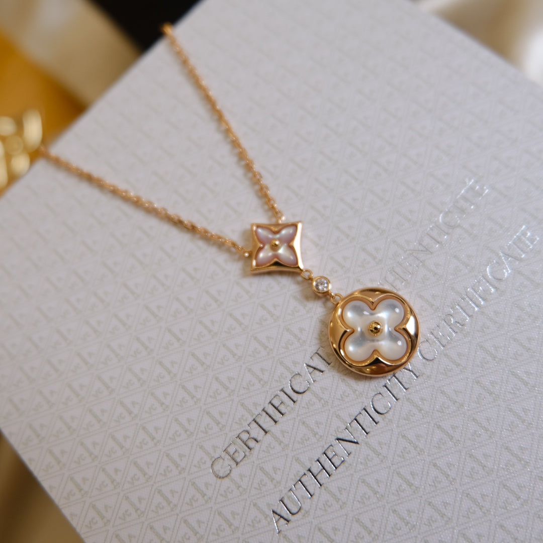 [AM]STAR AND SUN WHITE MOP 2 MOTIF ROSE GOLD NECKLACE