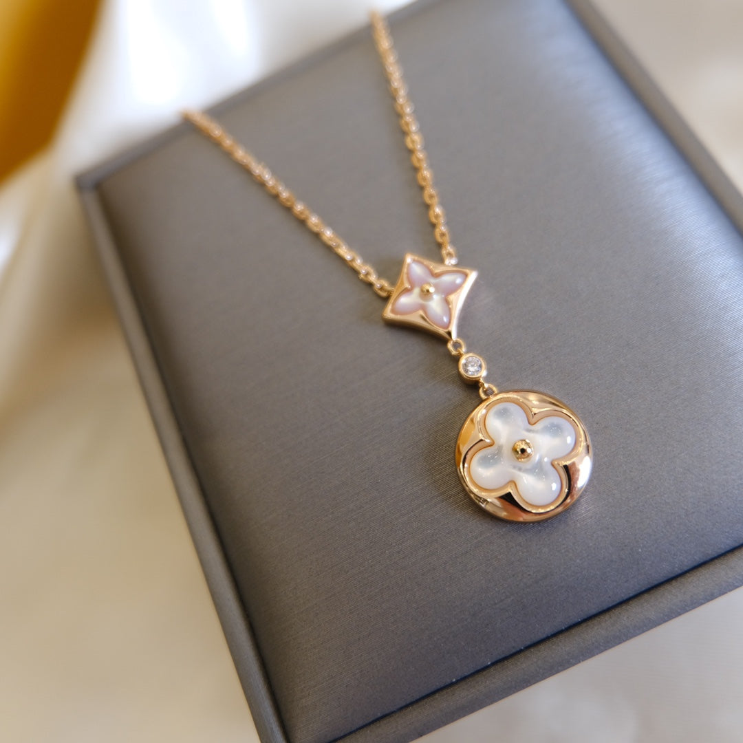 [AM]STAR AND SUN WHITE MOP 2 MOTIF ROSE GOLD NECKLACE