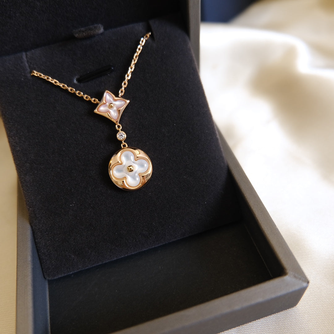 [AM]STAR AND SUN WHITE MOP 2 MOTIF ROSE GOLD NECKLACE