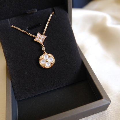 [AM]STAR AND SUN WHITE MOP 2 MOTIF ROSE GOLD NECKLACE