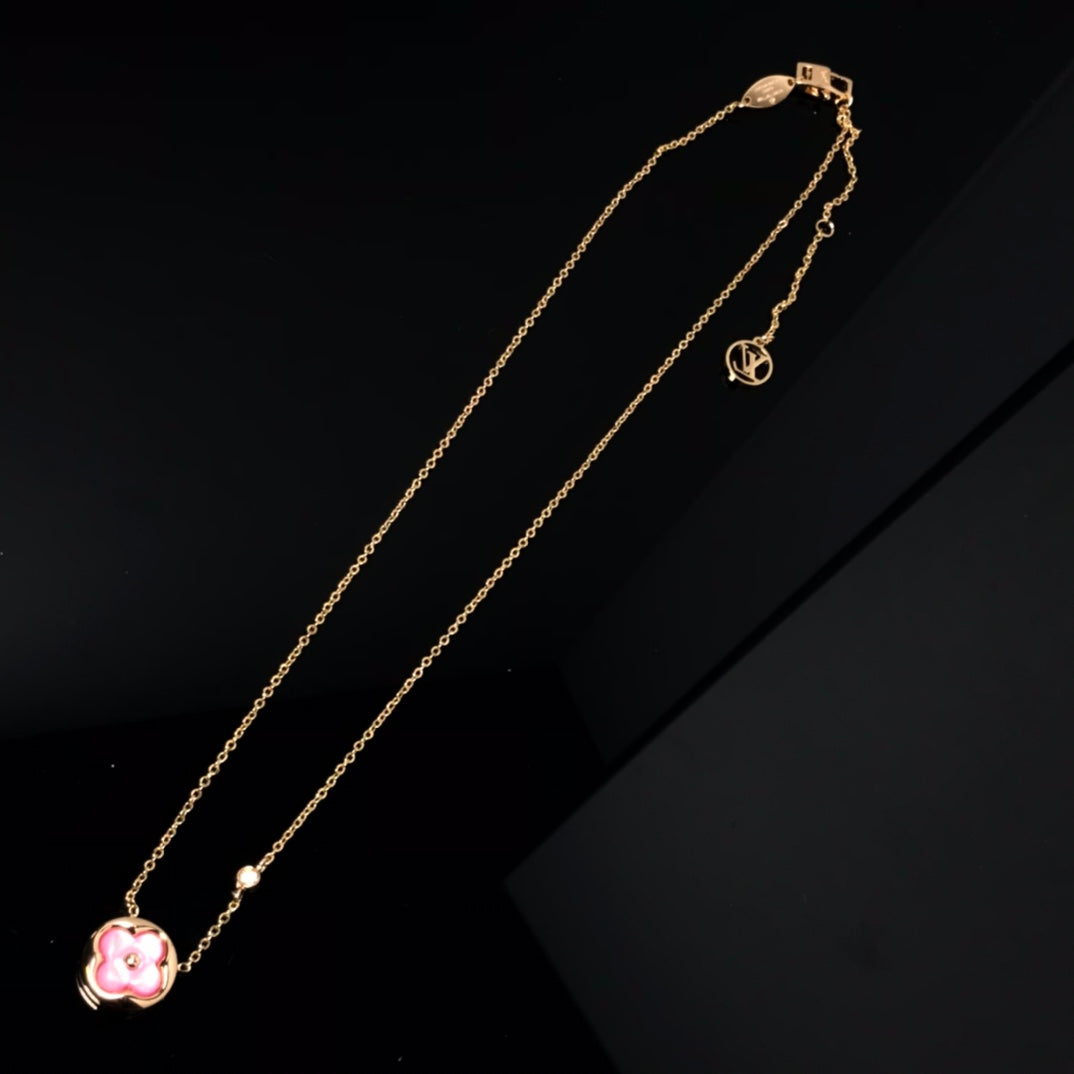 [AM]COLOR BLOSSOM PINK MOP SUN GOLD NECKLACE