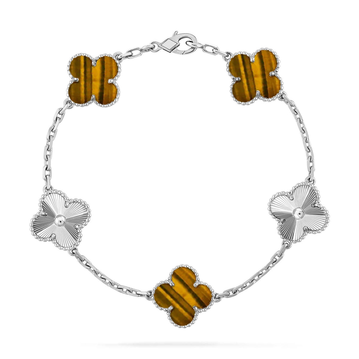 [AM]LUCKY CLOVER 5-MOTIF BRACELET -  TIGER’S EYE COLLECTION