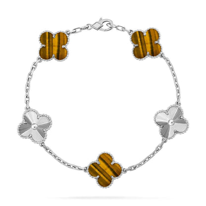 [AM]LUCKY CLOVER 5-MOTIF BRACELET -  TIGER’S EYE COLLECTION