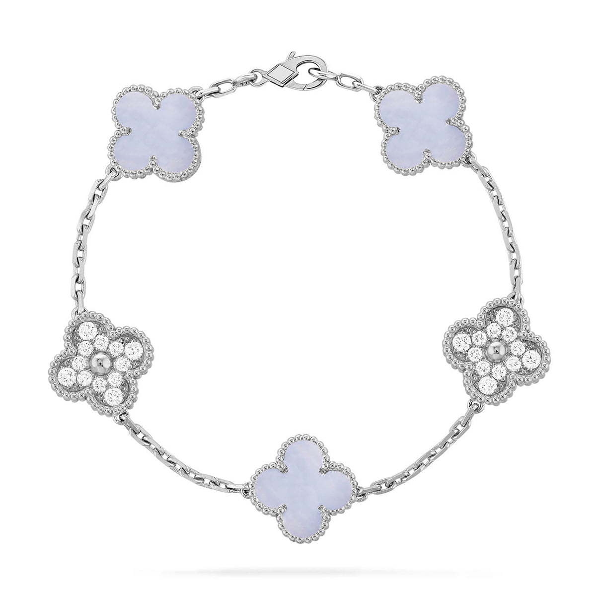 [AM]LUCKY CLOVER 5-MOTIF BRACELET - PURPLE CHALCEDONY COLLECTION
