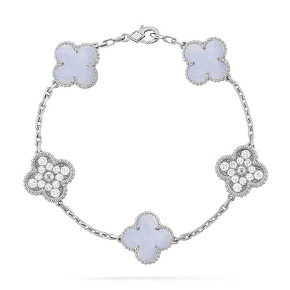 [AM]LUCKY CLOVER 5-MOTIF BRACELET - PURPLE CHALCEDONY COLLECTION