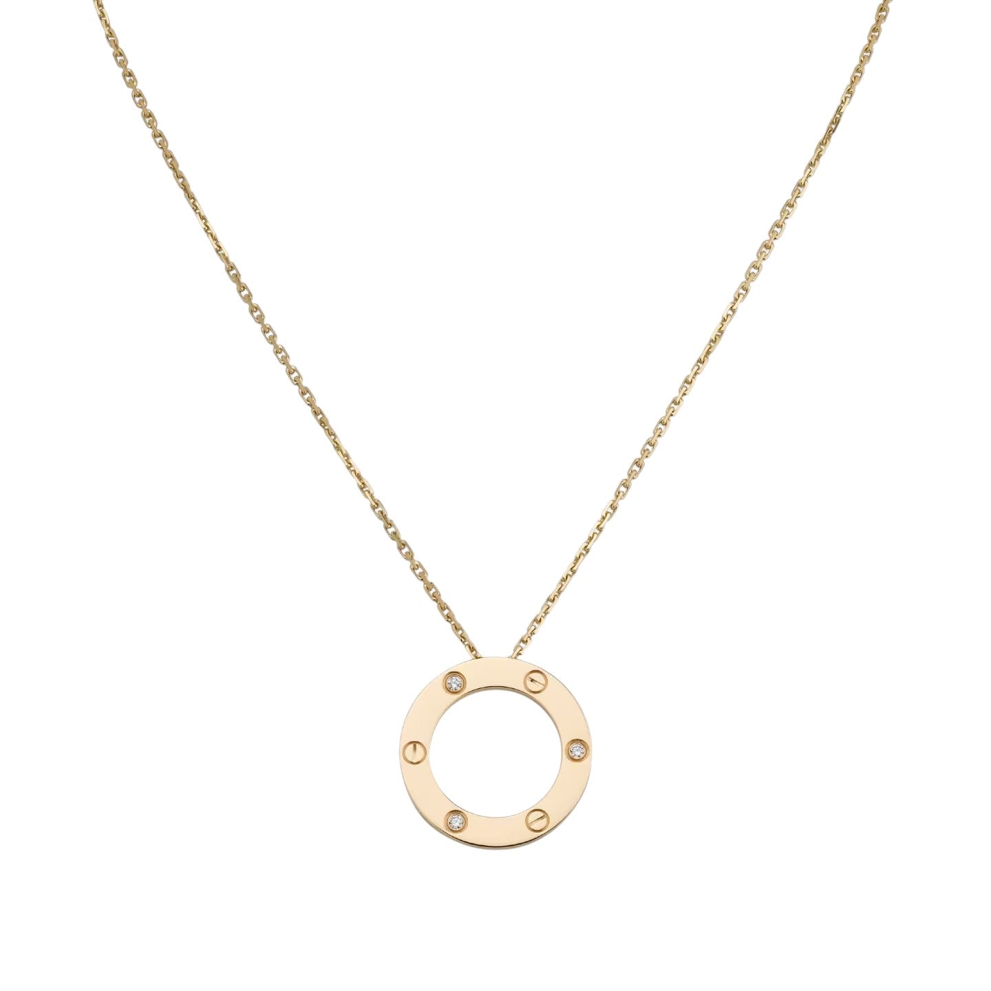 [AM]LOVE LARGE CIRCULAR PENDANT 3-DIAMOND NECKLACE