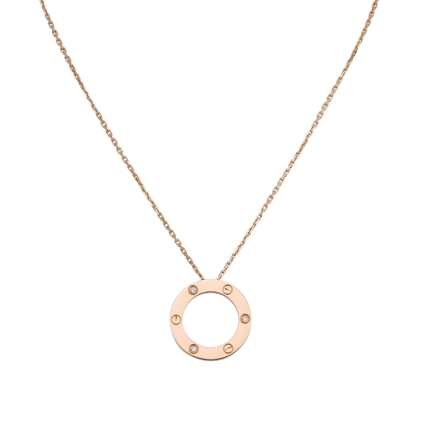 [AM]LOVE LARGE CIRCULAR PENDANT 3-DIAMOND NECKLACE