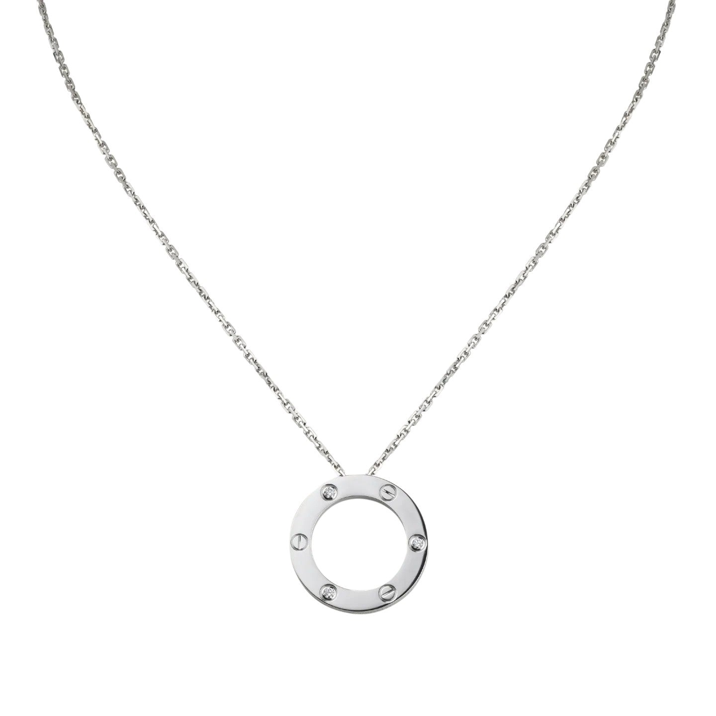 [AM]LOVE LARGE CIRCULAR PENDANT 3-DIAMOND NECKLACE