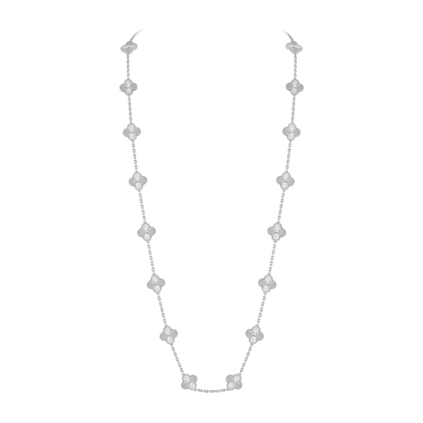 [AM]CLASSIC 20-MOTIF LUCKY CLOVER LONG NECKLACE WHITE GOLD COLLECTION