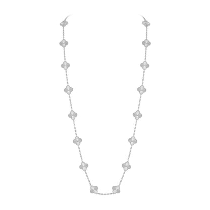 [AM]CLASSIC 20-MOTIF LUCKY CLOVER LONG NECKLACE WHITE GOLD COLLECTION