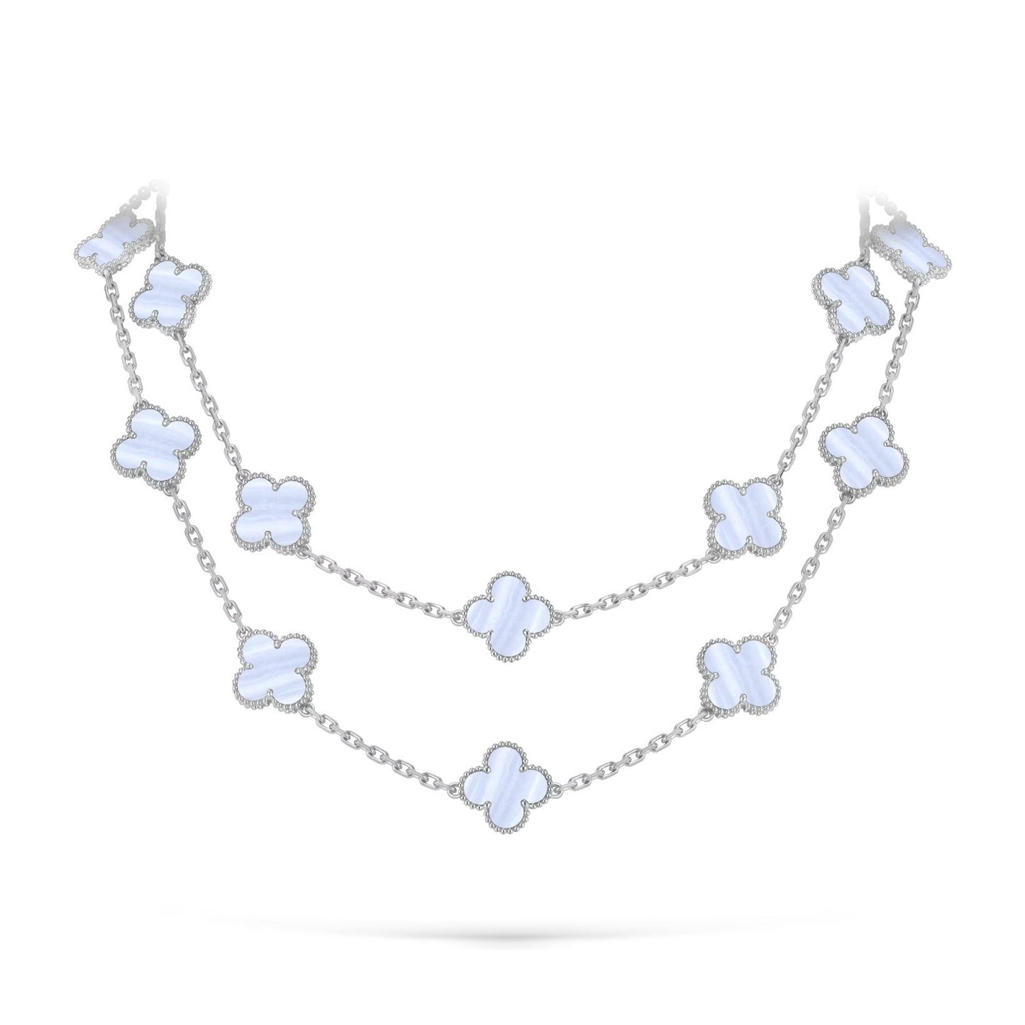 [AM]CLASSIC 20-MOTIF LUCKY CLOVER LONG NECKLACE WHITE GOLD COLLECTION
