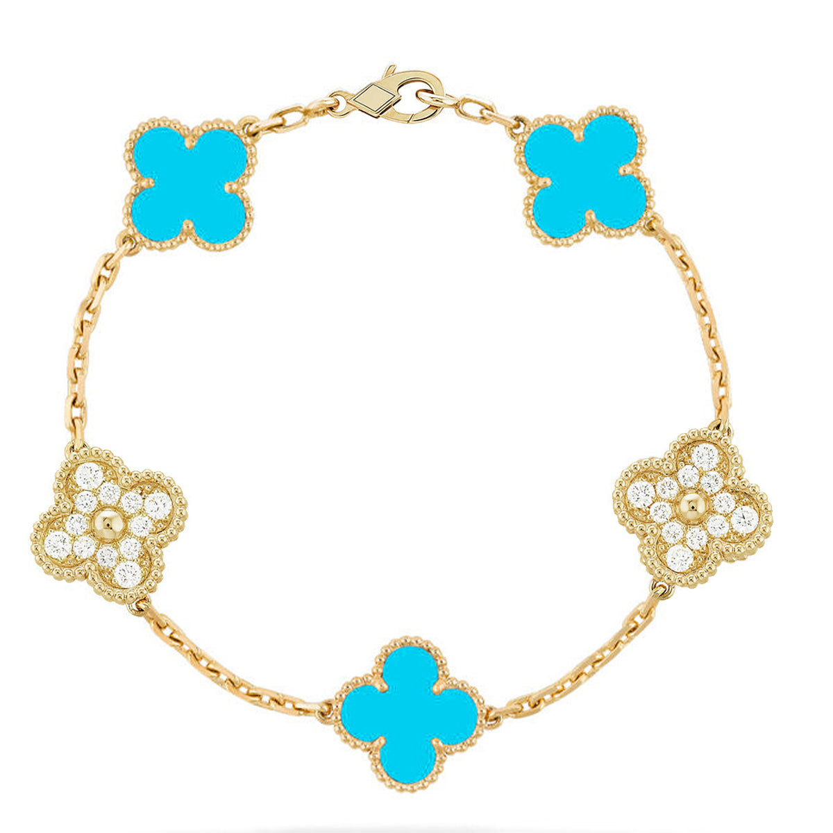 [AM]LUCKY CLOVER 5-MOTIF BRACELET - TURQUOISE COLLECTION
