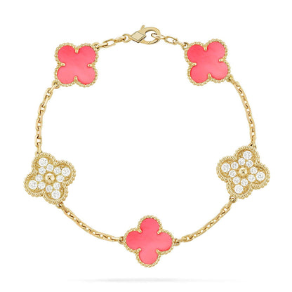 [AM]LUCKY CLOVER 5-MOTIF BRACELET - PINK MOTHER-OF-PEARL COLLECTION