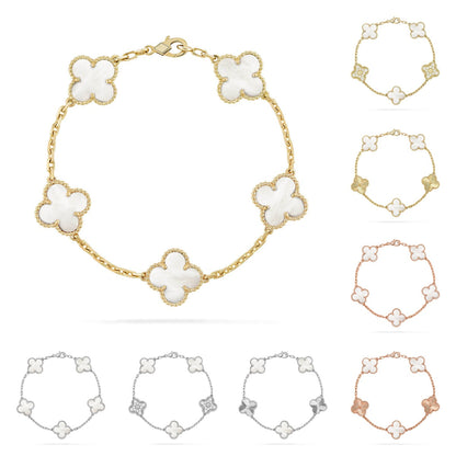 [AM]LUCKY CLOVER 5-MOTIF BRACELET - WHITE MOTHER-OF-PEARL COLLECTION