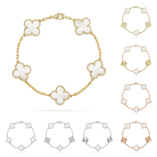 [AM]LUCKY CLOVER 5-MOTIF BRACELET - WHITE MOTHER-OF-PEARL COLLECTION