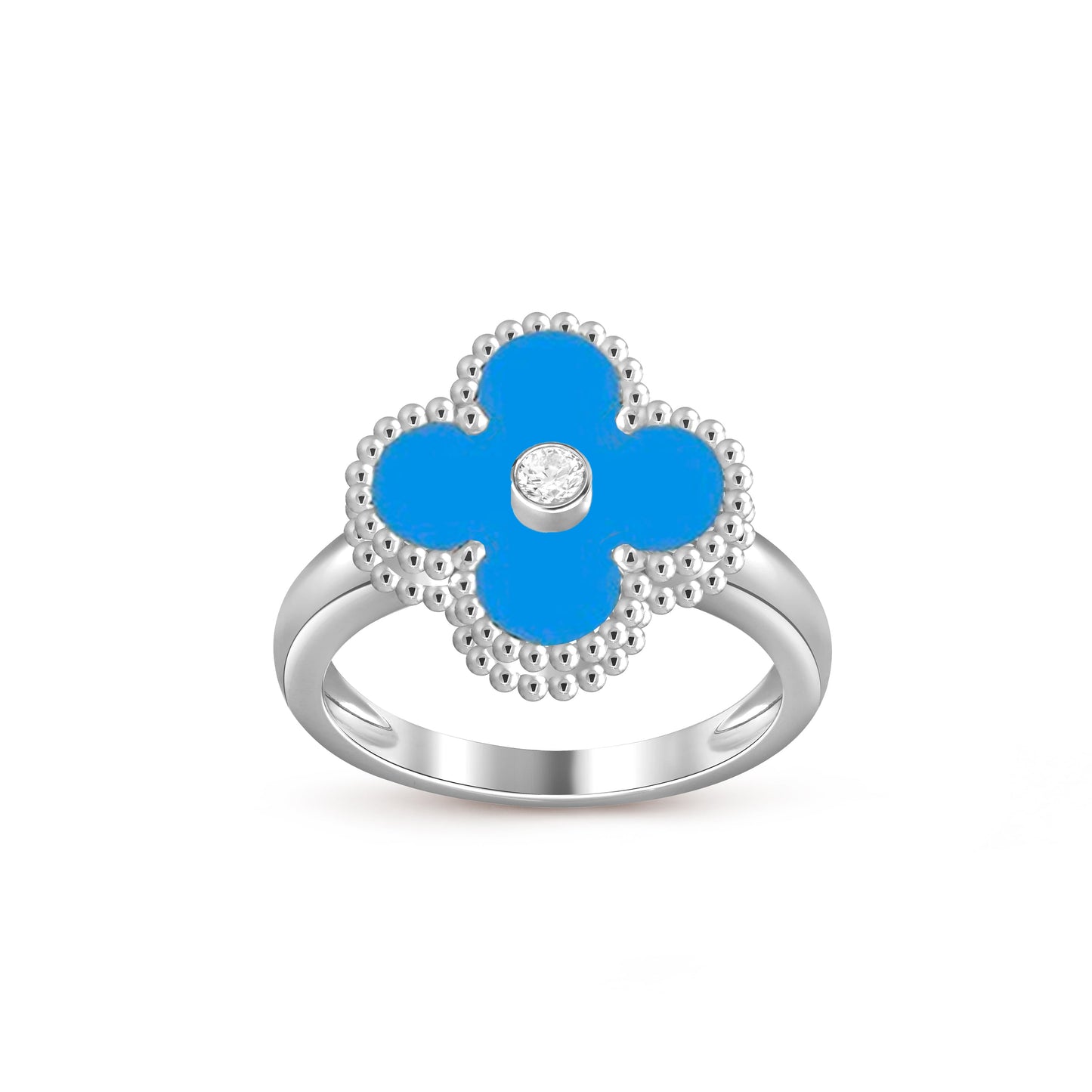 [AM]LUCKY CLOVER DIAMOND-ACCENT WHITE GOLD RING COLLECTION