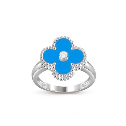 [AM]LUCKY CLOVER DIAMOND-ACCENT WHITE GOLD RING COLLECTION