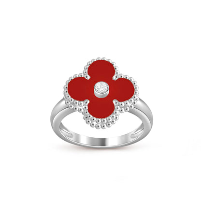 [AM]LUCKY CLOVER DIAMOND-ACCENT WHITE GOLD RING COLLECTION