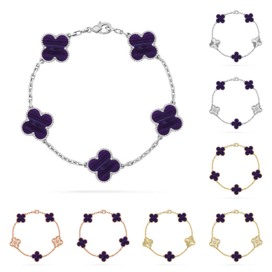 [AM]LUCKY CLOVER 5-MOTIF BRACELET - CHAROITE COLLECTION