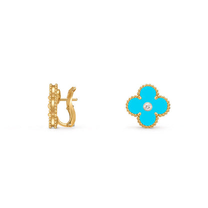 [AM]15MM CLOVER FLOWER STUD EARRINGS DIAMOND-GOLD COLLECTION