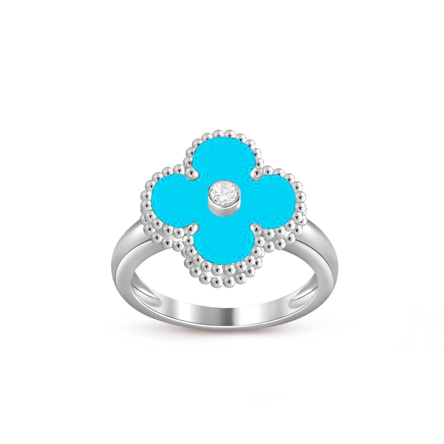 [AM]LUCKY CLOVER DIAMOND-ACCENT WHITE GOLD RING COLLECTION