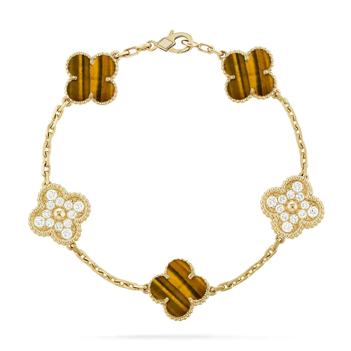 [AM]LUCKY CLOVER 5-MOTIF BRACELET -  TIGER’S EYE COLLECTION