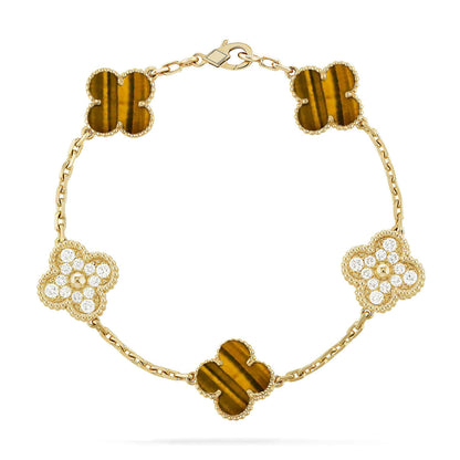 [AM]LUCKY CLOVER 5-MOTIF BRACELET -  TIGER’S EYE COLLECTION