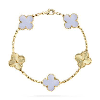 [AM]LUCKY CLOVER 5-MOTIF BRACELET - PURPLE CHALCEDONY COLLECTION