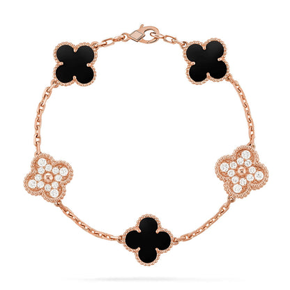 [AM]LUCKY CLOVER 5-MOTIF BRACELET - BLACK OXNY COLLECTION