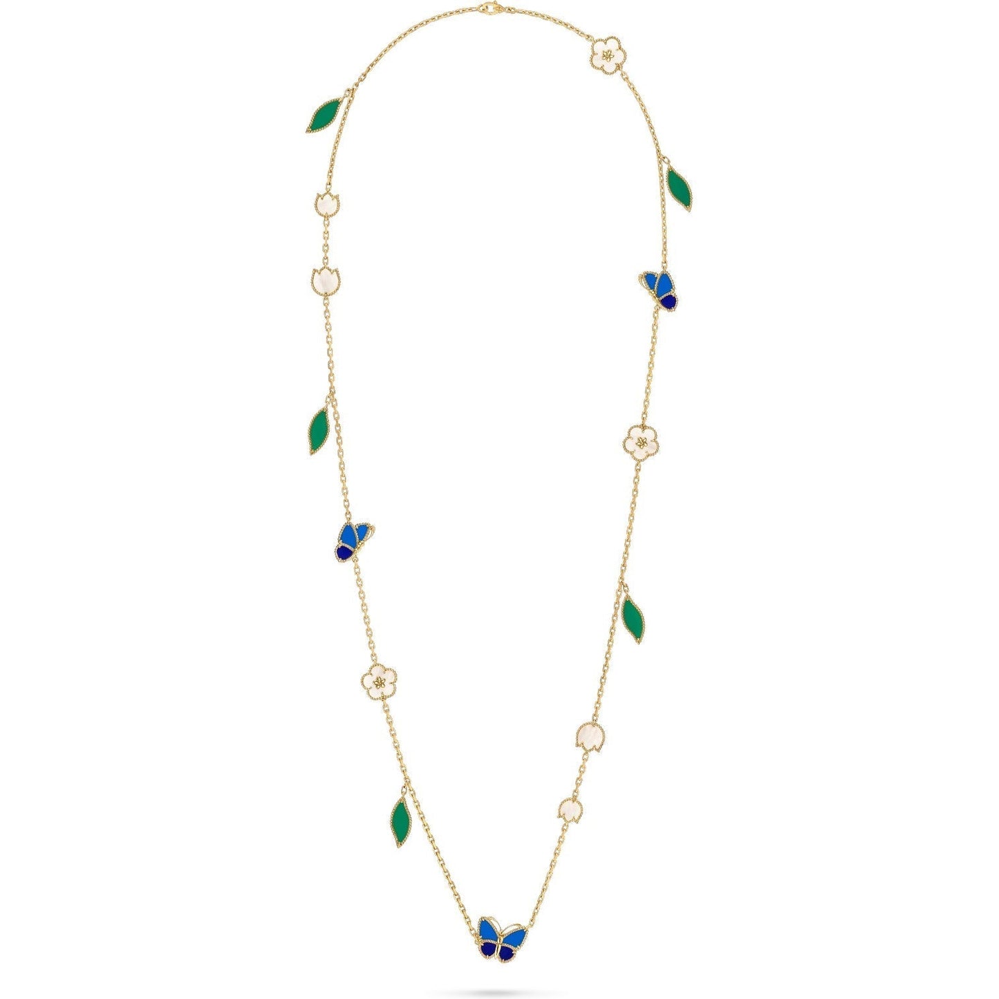 [AM]LUCKY SPRING BUTTERFLY & FLOWER STATEMENT NECKLACE - 15-MOTIF FLORAL DESIGN