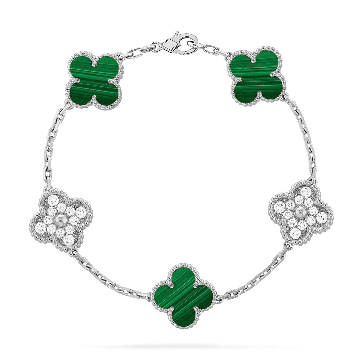 [AM]LUCKY CLOVER 5-MOTIF BRACELET - MALACHITE COLLECTION