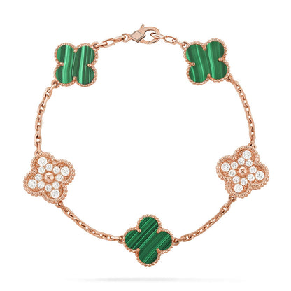[AM]LUCKY CLOVER 5-MOTIF BRACELET - MALACHITE COLLECTION