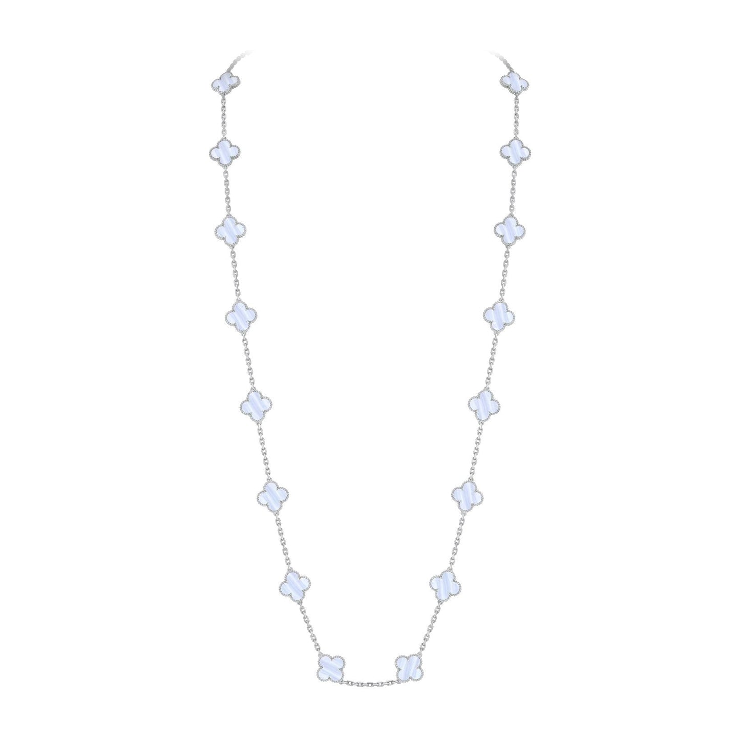 [AM]CLASSIC 20-MOTIF LUCKY CLOVER LONG NECKLACE WHITE GOLD COLLECTION