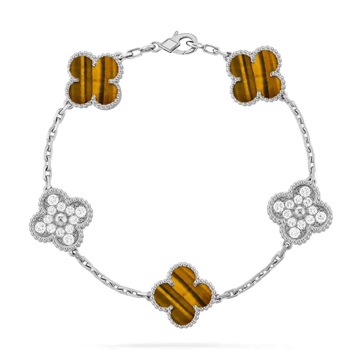[AM]LUCKY CLOVER 5-MOTIF BRACELET -  TIGER’S EYE COLLECTION