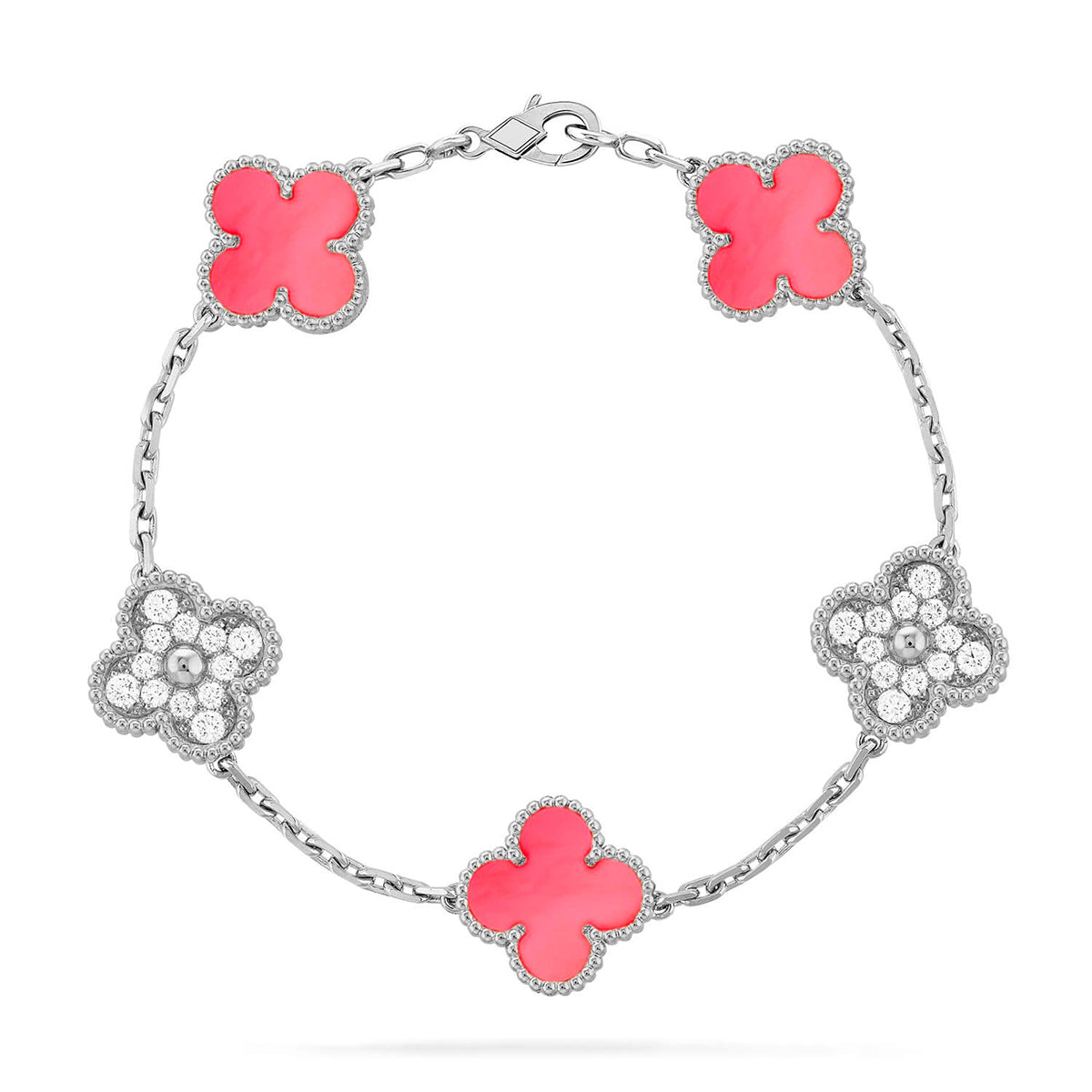 [AM]LUCKY CLOVER 5-MOTIF BRACELET - PINK MOTHER-OF-PEARL COLLECTION