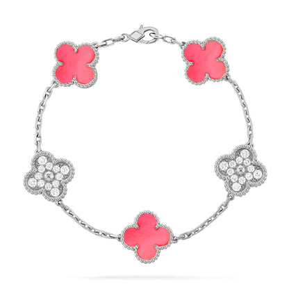 [AM]LUCKY CLOVER 5-MOTIF BRACELET - PINK MOTHER-OF-PEARL COLLECTION