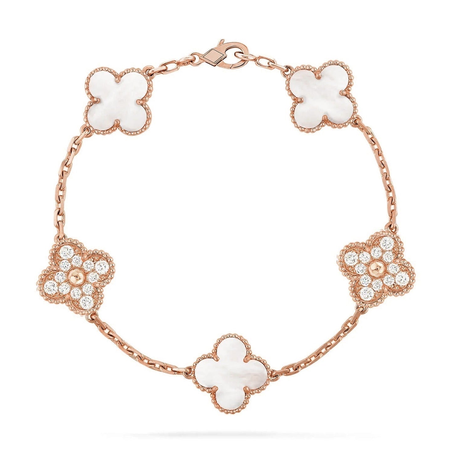 [AM]LUCKY CLOVER 5-MOTIF BRACELET - WHITE MOTHER-OF-PEARL COLLECTION
