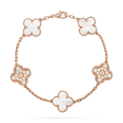 [AM]LUCKY CLOVER 5-MOTIF BRACELET - WHITE MOTHER-OF-PEARL COLLECTION