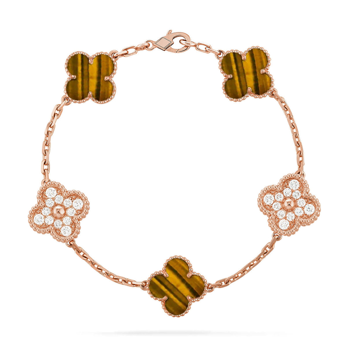 [AM]LUCKY CLOVER 5-MOTIF BRACELET -  TIGER’S EYE COLLECTION