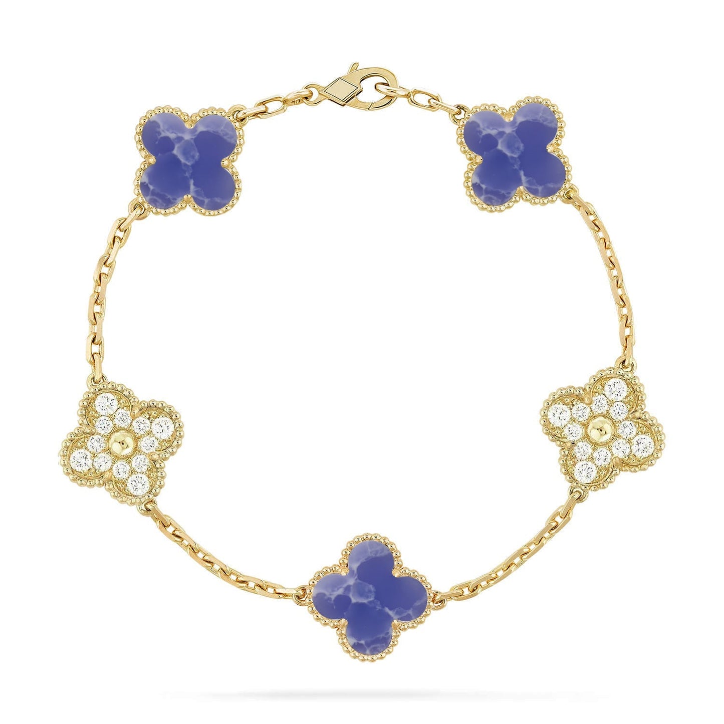 [AM]LUCKY CLOVER 5-MOTIF BRACELET - BLUE LARIMAR COLLECTION