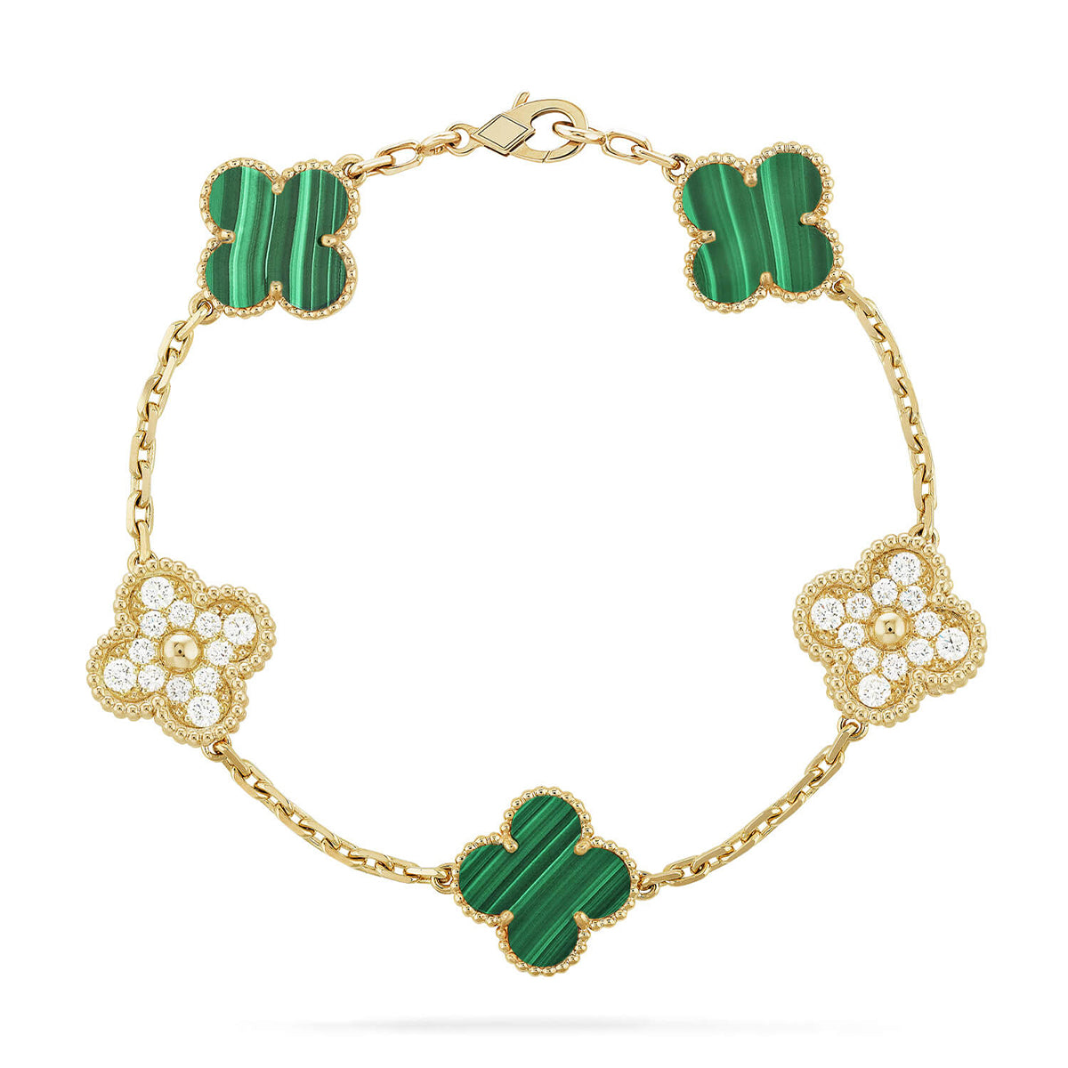 [AM]LUCKY CLOVER 5-MOTIF BRACELET - MALACHITE COLLECTION