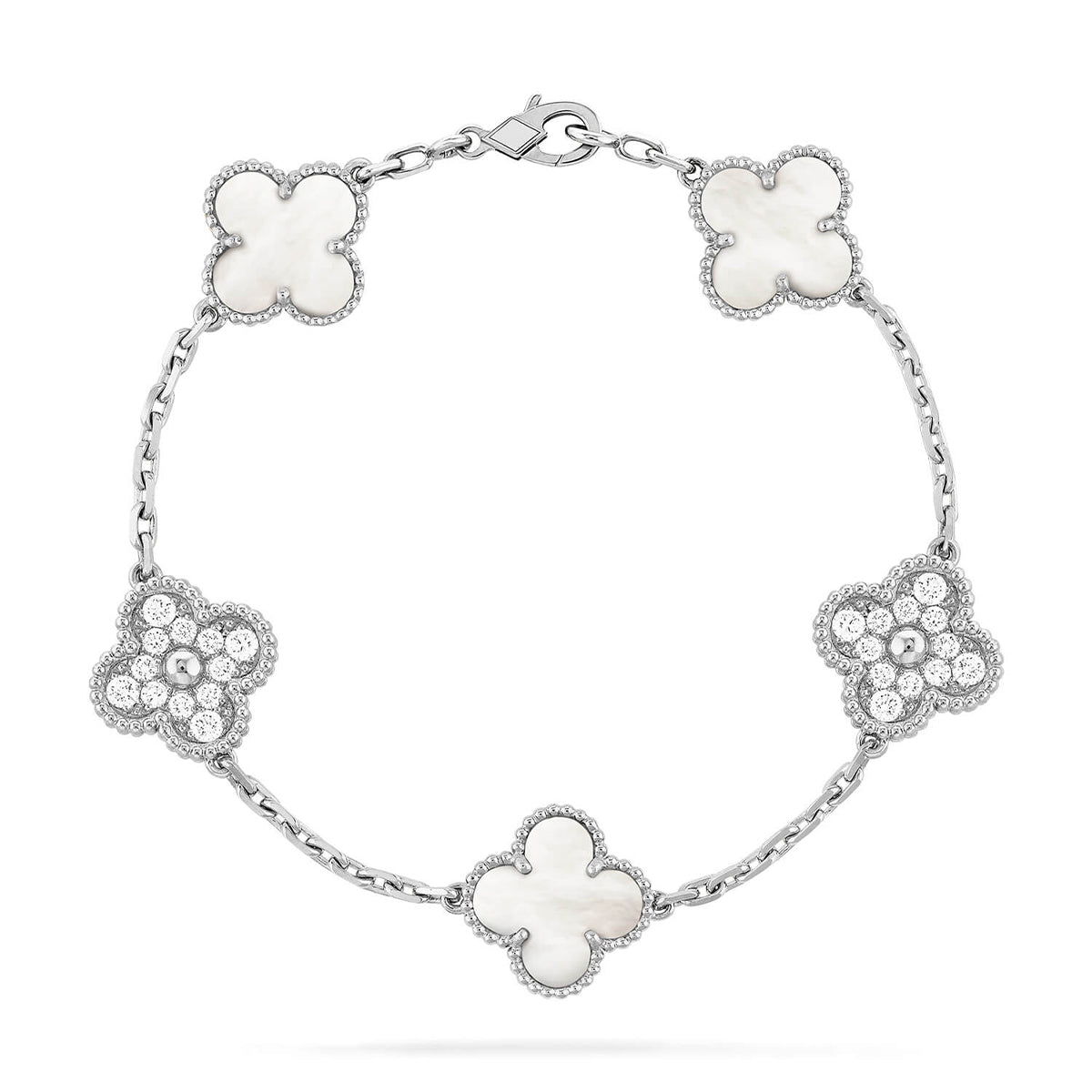 [AM]LUCKY CLOVER 5-MOTIF BRACELET - WHITE MOTHER-OF-PEARL COLLECTION