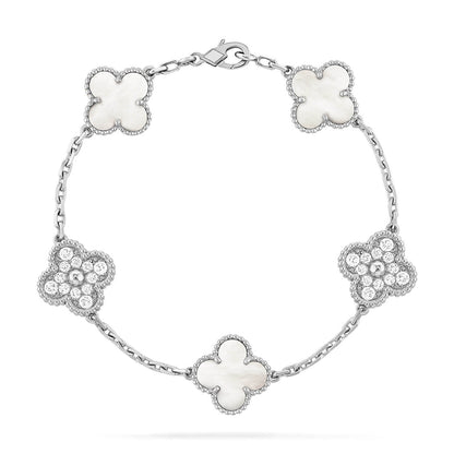 [AM]LUCKY CLOVER 5-MOTIF BRACELET - WHITE MOTHER-OF-PEARL COLLECTION