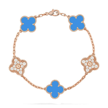 [AM]LUCKY CLOVER 5-MOTIF BRACELET - BLUE AGATE COLLECTION
